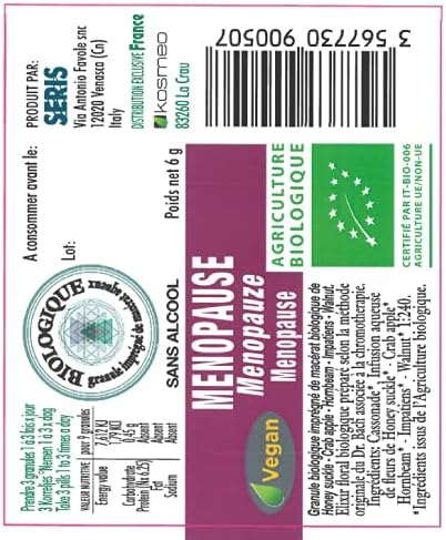 Ménopause - Complexe Fleurs de Bach - 120 granules sans alcool - Bio