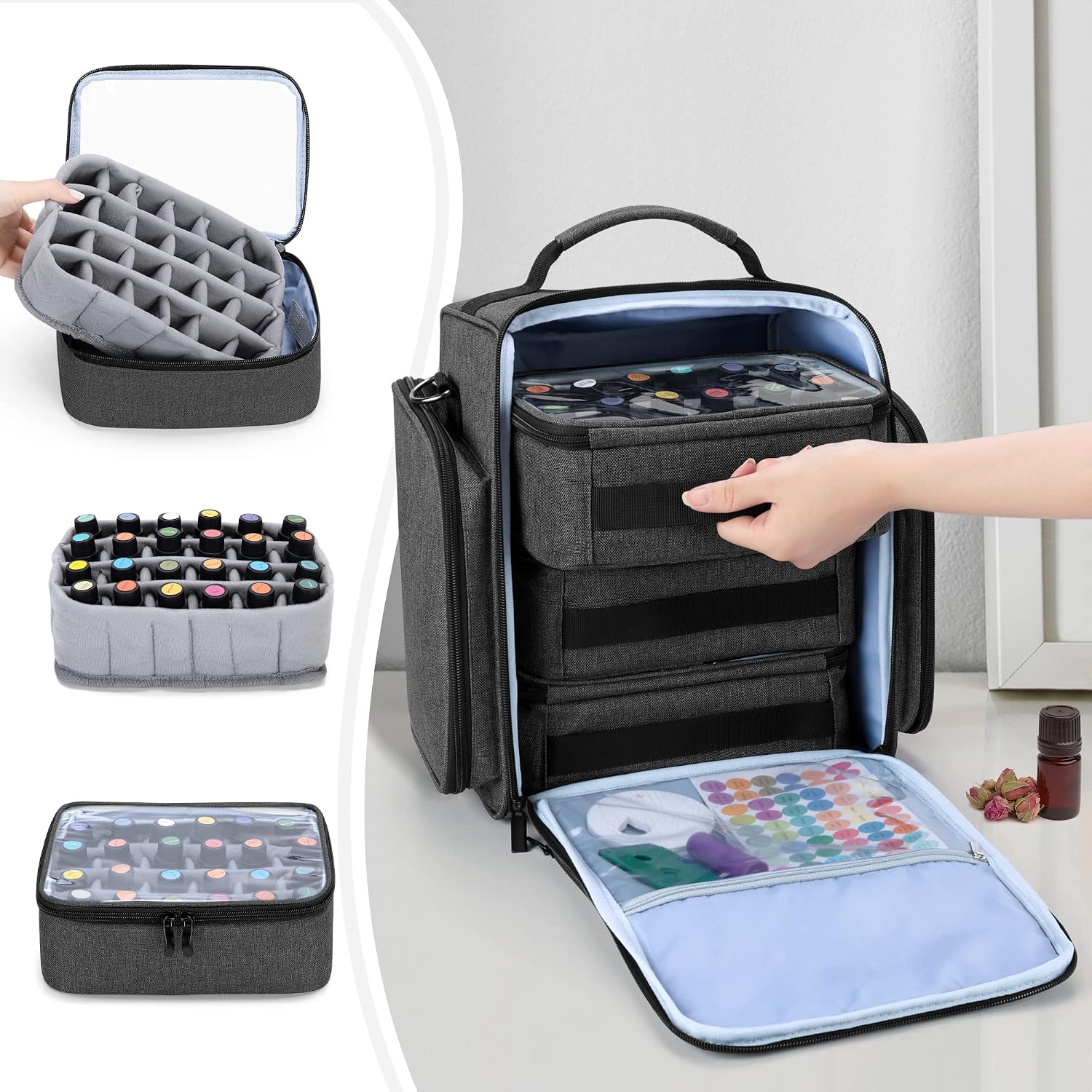Boite Rangement Huile Essentielles pour 72 Bouteilles, Noir