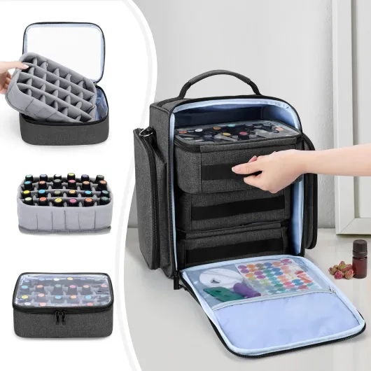 Boite Rangement Huile Essentielles pour 72 Bouteilles, Noir