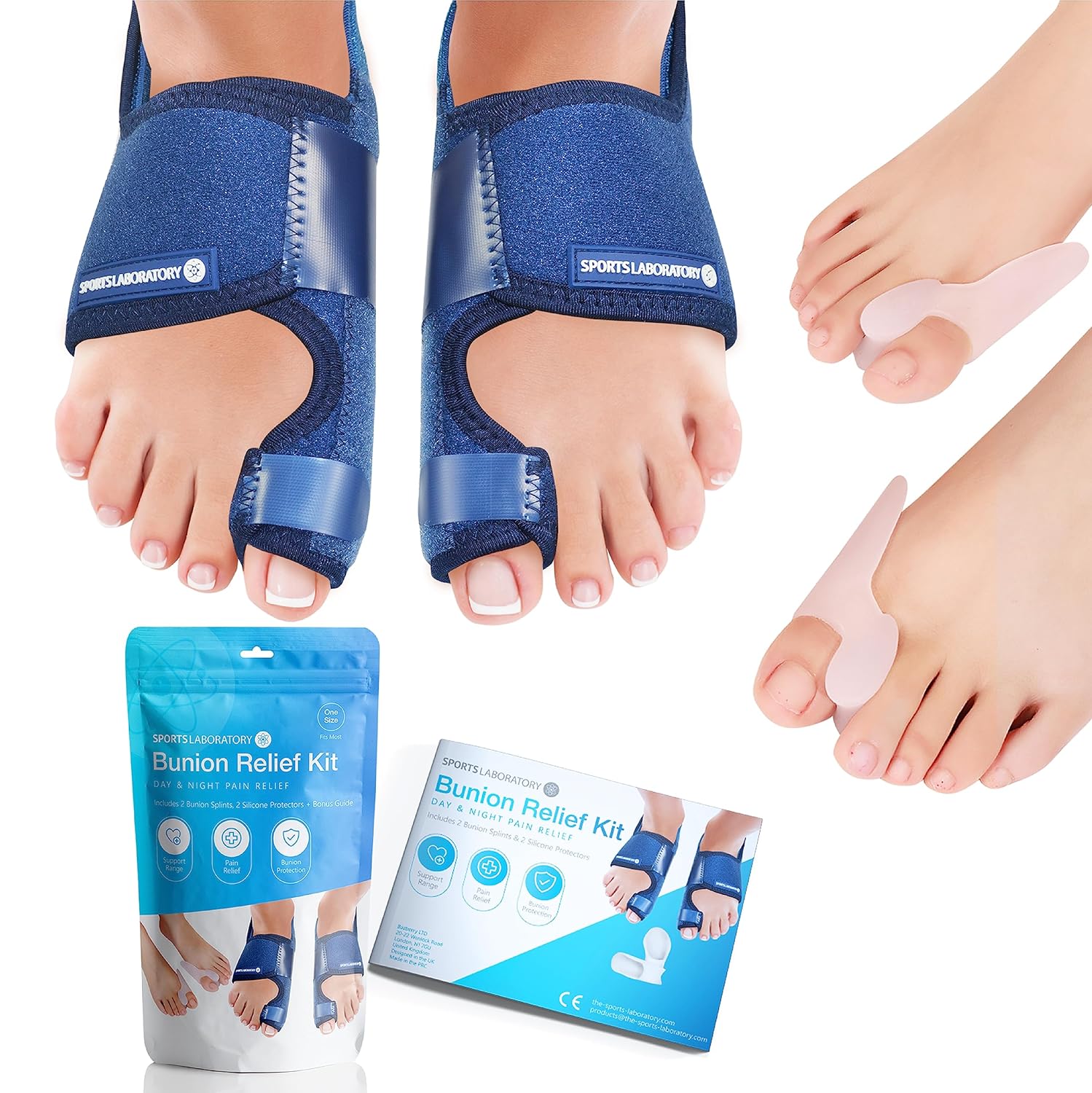 Kit Correcteur Hallux Valgus, 2 Orthèses Correctives/2 Écarteurs en Gel Pour Gros Orteil, Jour/Nuit, Guide Gratuit, Soulagement de la Douleur/Protection, Unisex, Taille Ajustable