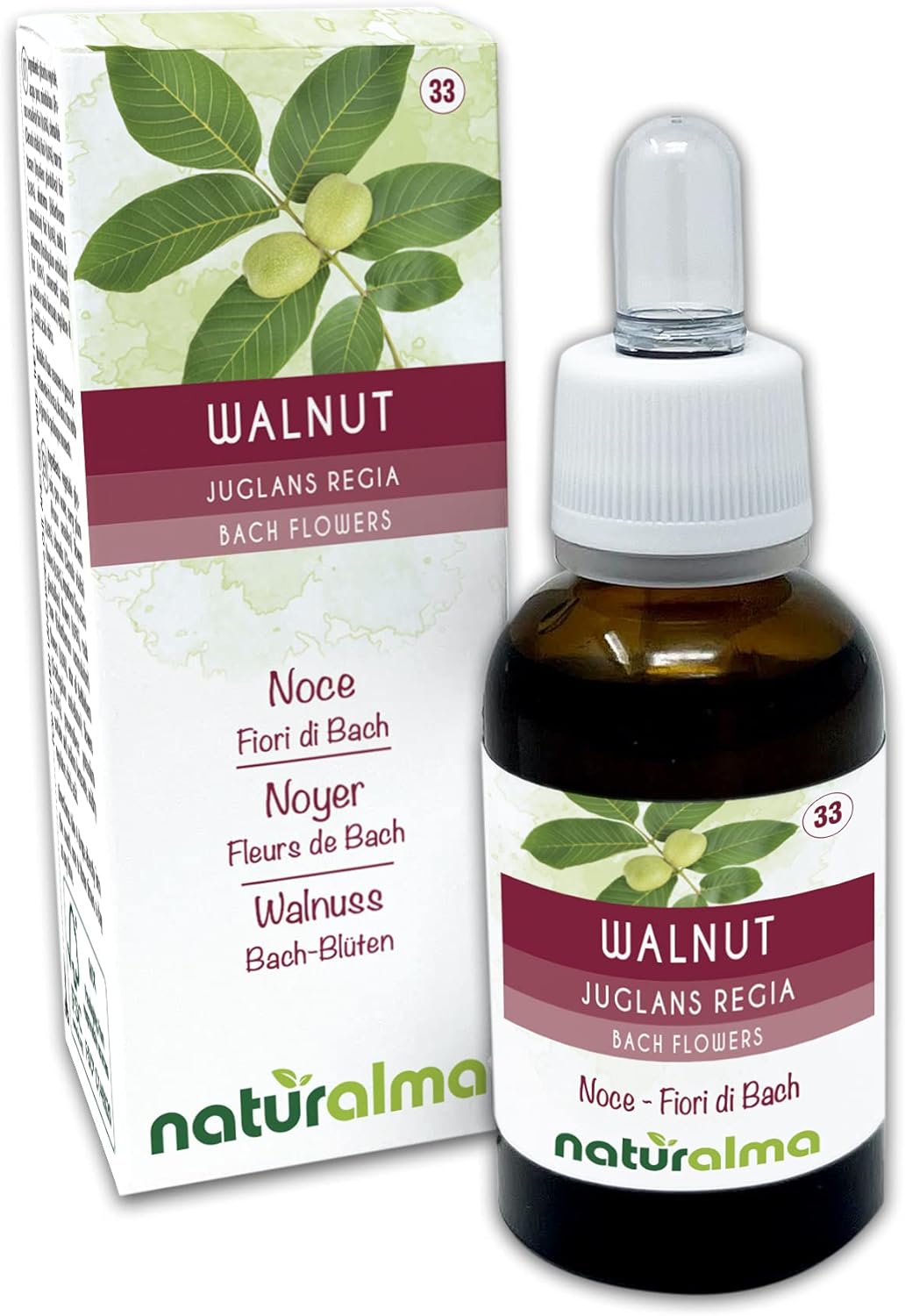 Walnut ou Noyer (Juglans regia) Fleurs de Bach Naturalma - Gouttes 30 ml - Extrait liquide sans alcool - Essences florales - Vegan et sans alcool
