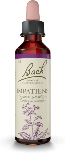 Bach Fleurs de Bach Original, Impatiens, No 18, pour plus de patience, aide à accepter le rythme des autres - Elixir floral naturel pour le bien-être émotionnel - Compte-Gouttes 20ml, Vegan