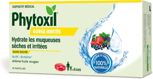 Pastilles Gorges irritées – Fruits rouges – Dispositif médical- Hydrate les muqueuses sèches et irritées – 16 pastilles - A partir de 6 ans