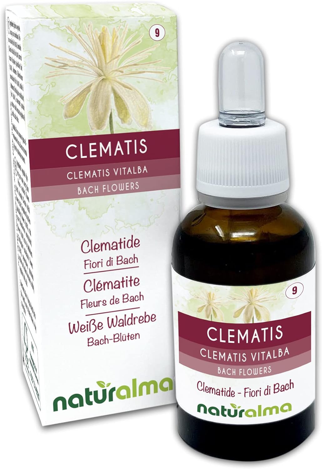 Clematis ou Clématite (Clematis vitalba) Fleurs de Bach Naturalma - Gouttes 30 ml - Extrait liquide sans alcool - Essences florales - Vegan et sans alcool