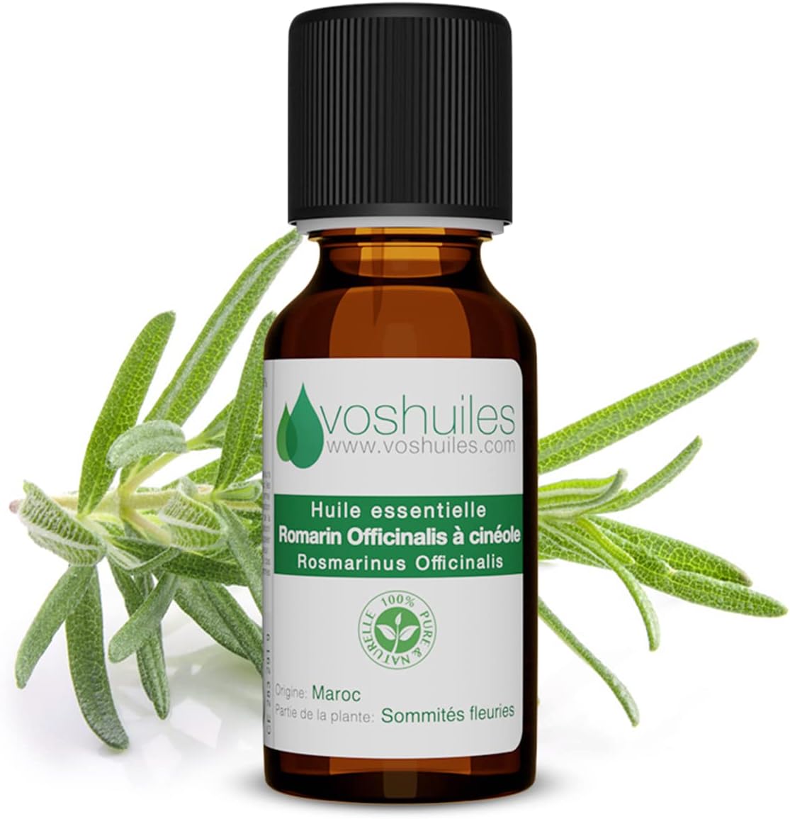 Voshuiles - Huile Essentielle Romarin Officinalis à Cinéole - 20ml - 100% Pure et Naturelle - HEBBD - Utilisation en Massage dans Huile Végétale - Parfum Très Aromatique - - Entreprise Française