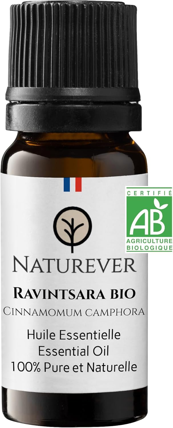 Huile Essentielle Ravintsara Bio 10 ml - Qualité supérieure - Naturever - Conditionnée et contrôlée en France - Cultivé à Madagascar