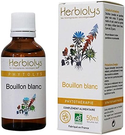 Herbiolys - Extrait De Plantes Fraîches Bio - Bouillon blanc (Verbascum thapsus) - Toux, Digestion, Confort urinaire & Articulation - Phytothérapie Bio - 50 ml Bouillon blanc 50 ml (Lot de 1)