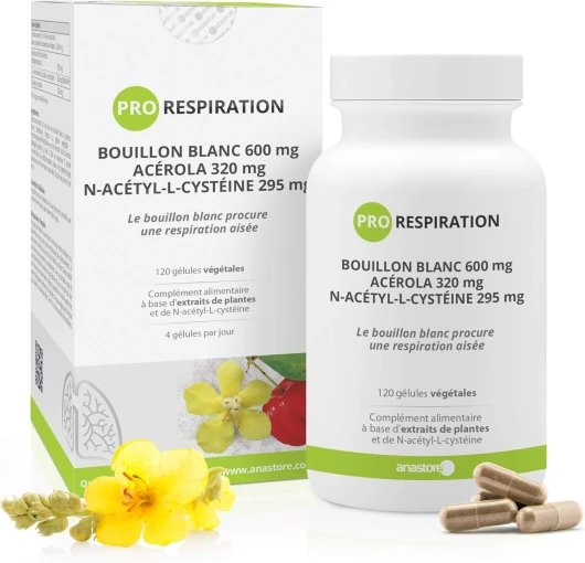 Pro Respiration * 303.75 mg / 120 gélules * Fleur de bouillon blanc, acérola et N-acétyl-cystéine * Antioxydants, Immunitaire