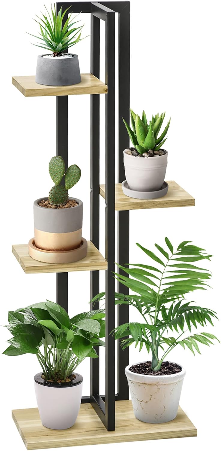 Étagère à plantes escalier fleurs support intérieur 4 niveaux en bois de différentes hauteurs style industriel - 45 x 25 x 110 cm