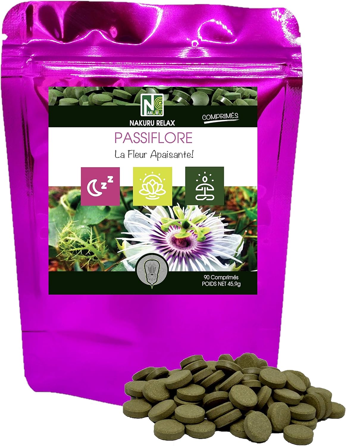 Passiflore - Gamme Relax - Fabriqué en France - "La Fleur Apaisante!" - (90 Comprimés de 510mg / Poids Net: 45,9g / Violet) 90 unité (Lot de 1)