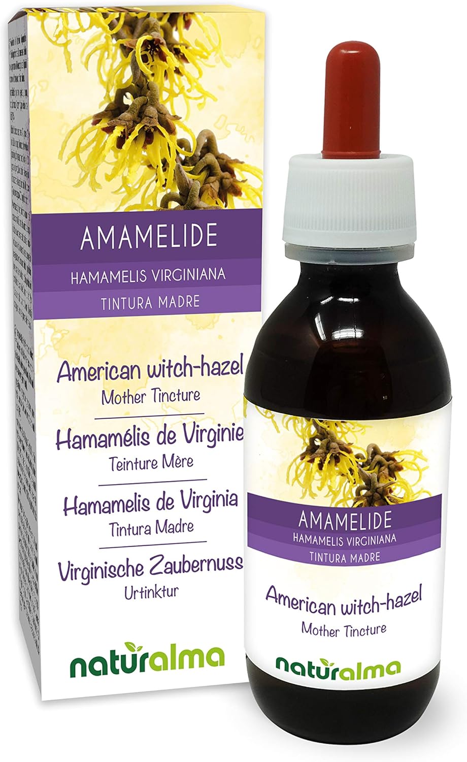 Hamamélis de Virginie (Hamamelis virginiana) feuilles Teinture Mère sans alcool Naturalma - Extrait liquide gouttes 120 ml - Complément alimentaire - Végétalien ou végan Sans alcool 120 ml (Lot de 1)