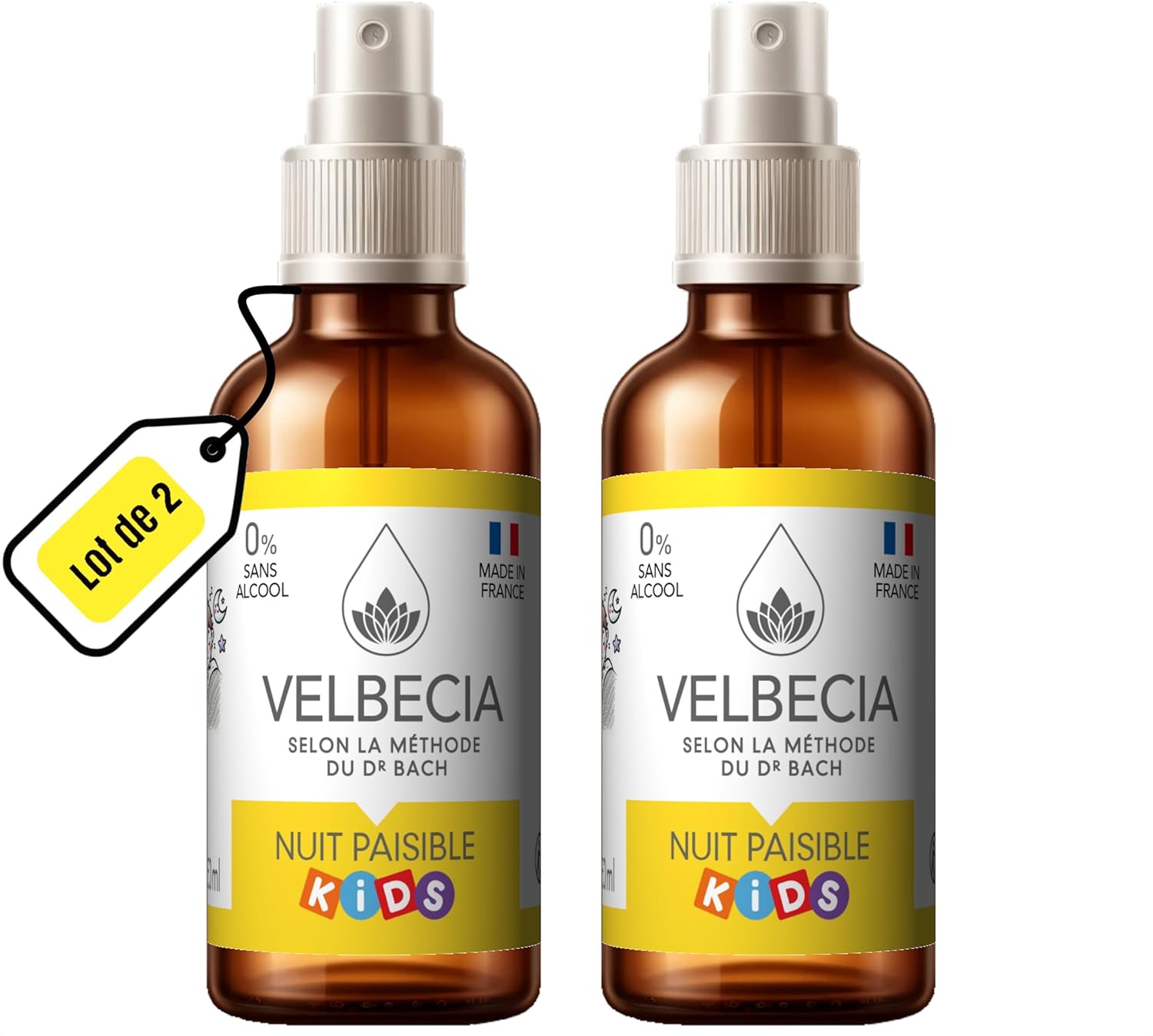® - Fleurs du Dr Bach Nuit paisible Kids Enfant 50 ml +1 OFFERT - SANS ALCOOL - Terreurs nocturnes,cauchemars,peur du noir,de rester seul - Spray Utilisation facile