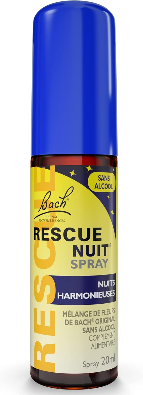 NUIT Spray Sans Alcool 20 ml, mélange de 6 Fleurs de Bach Original, pour des nuits sereines, pensées obsédantes, cogitations, reprise travail, examens