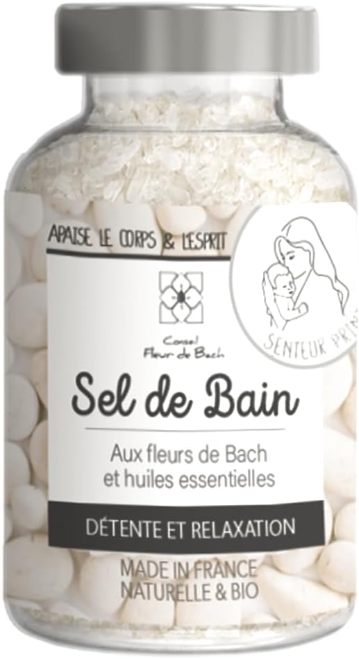 Sel de bain aux fleurs de Bach et aux Huiles essentielles BIO -Détente et Relaxation- Retrouvez le plaisir du bain pour vous et vos enfants 250 g (Lot de 1) Sans boite cadeau