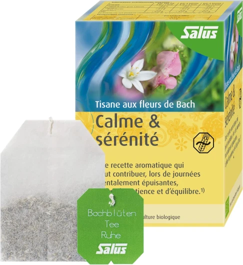 Salus Tisane Calme & Sérénité aux Fleurs de Bach AB - À Base de Mélisse, de Passiflore et d'Élixirs Floraux - Relaxation, Détente - 15 Sachets