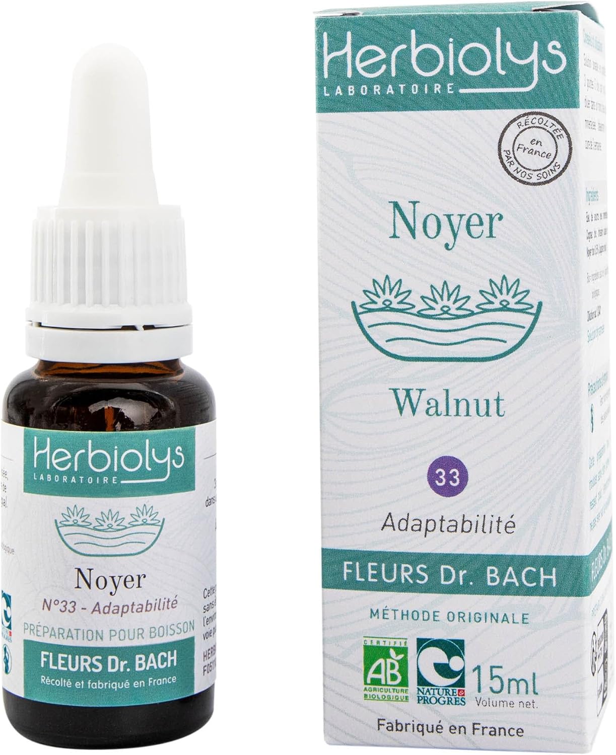 Herbiolys - Elixir Floral - Fleurs De Bach - Noyer n°33 - Fabriqué En France - Bio - 15 ml N°33 - Noyer 15 ml (Lot de 1)