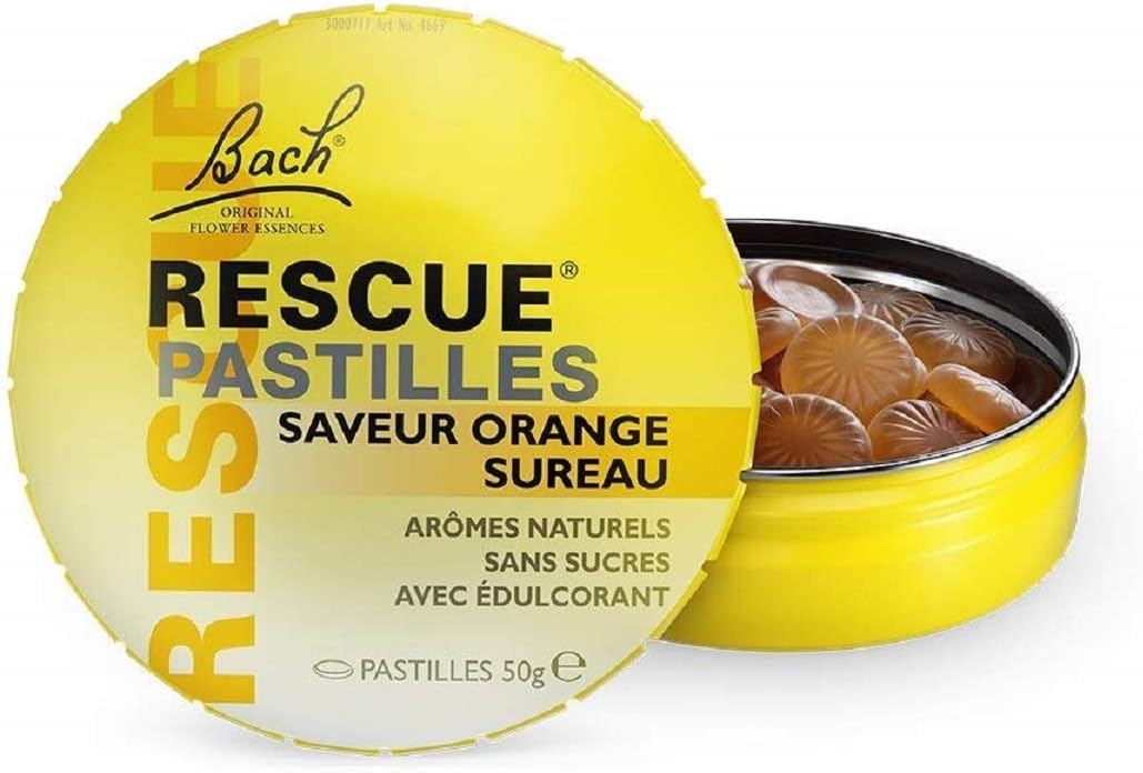 Pastilles Orange Sureau bien-être émotionnel naturel mélange de 5 Fleurs de Bach Original idéal lors de déplacement, voyage stress du quotidien sérénité à portée de main sans sucre boîte de 50g Orange 50 g (Lot de 1)