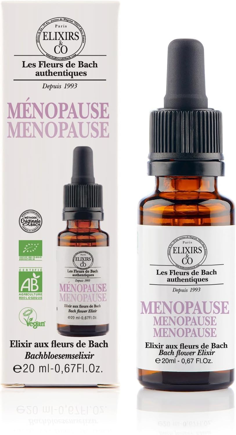 Elixir & Co Ménopause Bio Prêt à l'Emploi, Composé Unique aux Fleurs de Bach 20ml - Calme, Sommeil, Vie Intime Adulte - Compte Gouttes Fleur De Bach 100% Naturel - Fabriqué en France