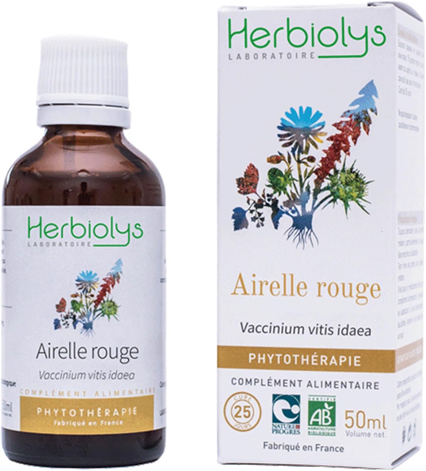 Herbiolys - Extrait De Plantes Fraîches Bio - Airelle rouge (Vaccinium vitis idaea) - Ménopause & Confort urinaire - Phytothérapie Bio - 50 ml Airelle rouge 50 ml (Lot de 1)