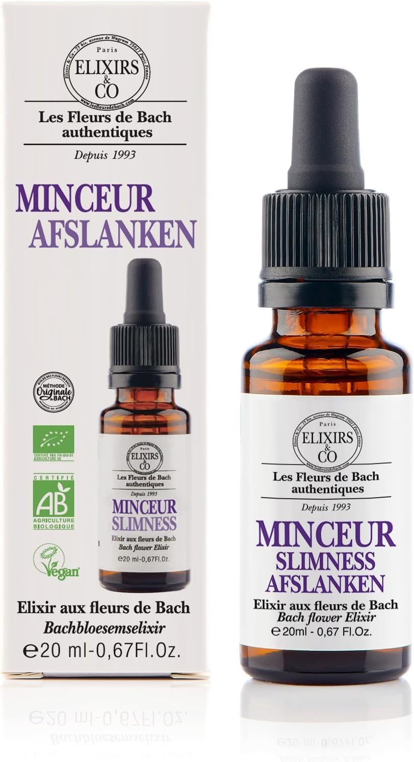 Elixir Minceur Bio Prêt à l'Emploi, Composé Unique aux Fleurs de Bach 20ml dont Bruyere - Elixirs & Co - Bien-Être, Calme - Compte Gouttes Fleur De Bach 100% Naturel - Fabriqué en France
