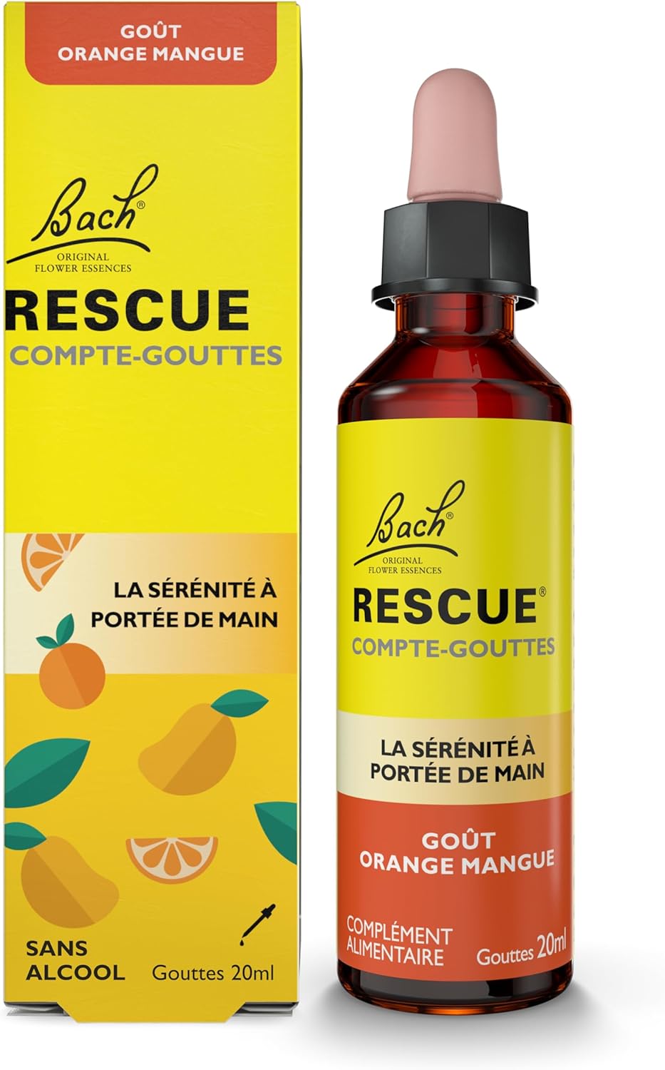 Compte-Gouttes Orange Mangue - Sans Alcool - Mélange de 5 Fleurs de Bach Original - Idéal pour les stress du quotidien : voyages, examens, réunions, journées chargées
