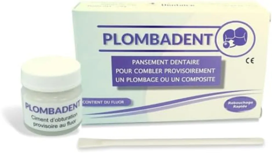 Plomabdent-Pansement dentaire pour boucher une carie, obturation d'un trou, un plombage ou amalgame perdus - Fabrication 100% française- Pate prête à l'emploi - Durcit rapidement; + 30 applications.