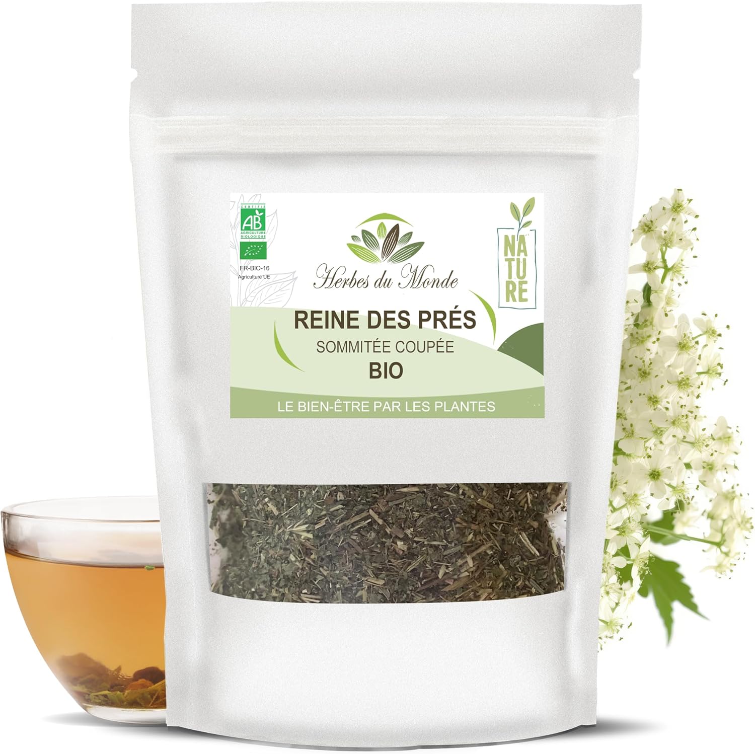 Tisane Reine des Prés Bio - Sommité Fleurie - Infusion Détox & Antidouleur - Origine France - 60g - Certifiée AB 60 g (Lot de 1)