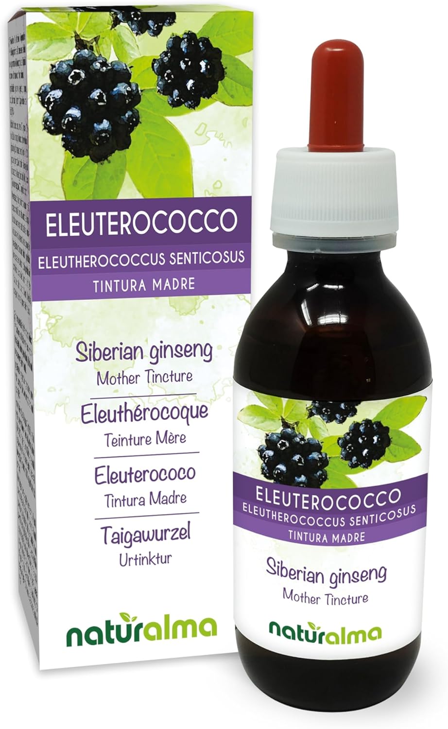 Éleuthérocoque ou Ginseng de Sibérie (Eleutherococcus senticosus) racines Teinture Mère sans alcool Naturalma - Extrait liquide gouttes 120 ml - Complément alimentaire - Végétalien ou végan Sans alcool 120 ml (Lot de 1)