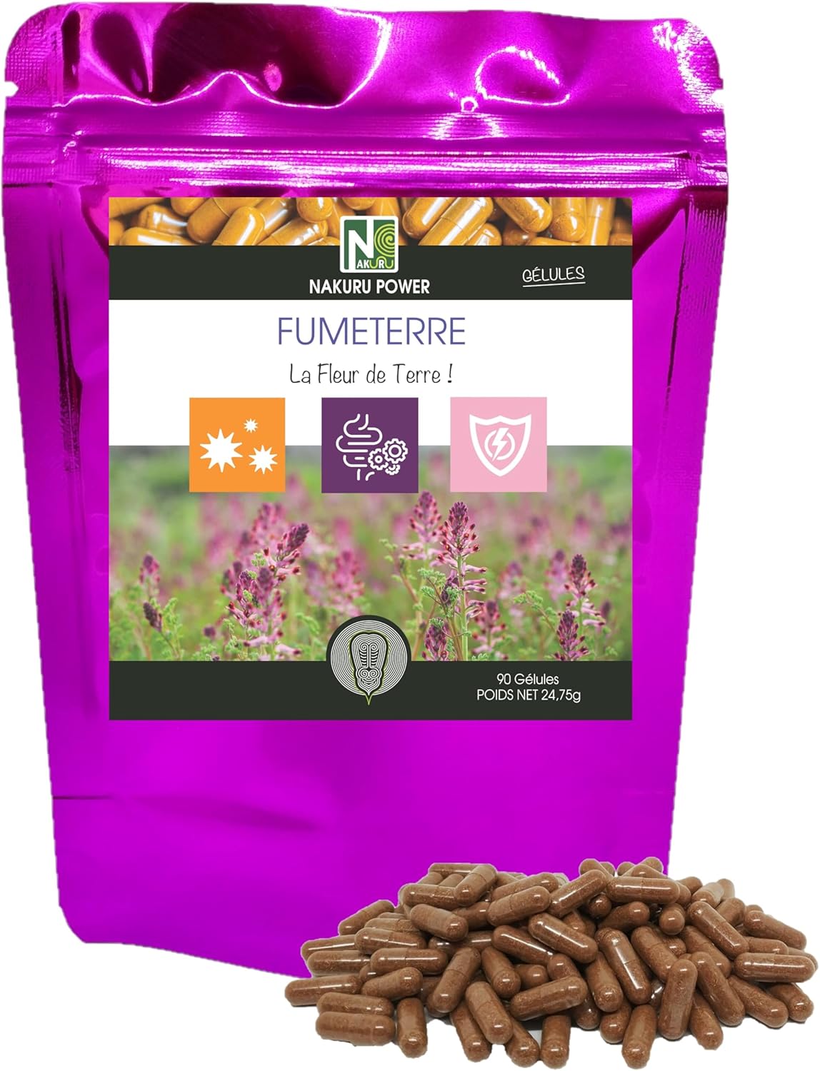 Fumeterre - Gamme Power - Fabriqué en France - "La Fleur de Terre !" (90 Gélules de 275mg / Poids Net: 24,75g) 90 unité (Lot de 1)