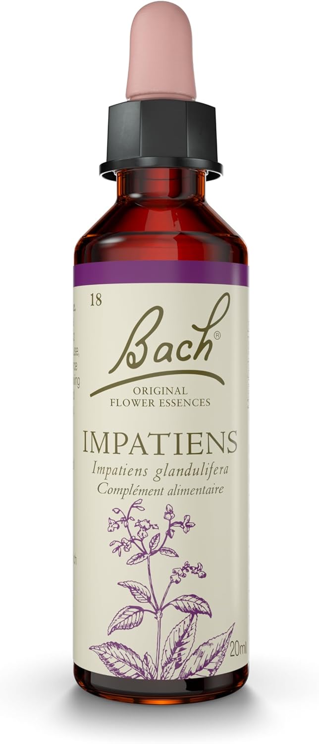 FLEURS DE BACH ORIGINAL - Impatiens No 18 - Pour plus de patience - Aide à accepter le rythme des autres - Élixir floral naturel pour le bien-être émotionnel - Compte-Gouttes 20ml - Vegan 20 ml (Lot de 1) Patience