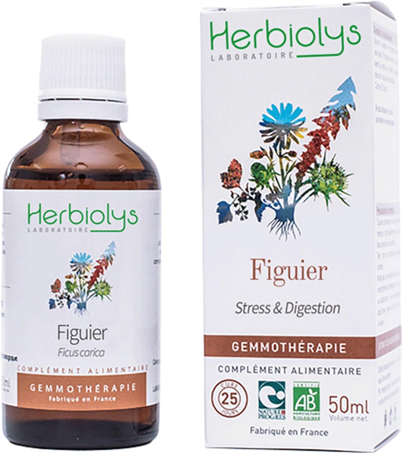 Herbiolys - Macérat de bourgeons Bio - Figuier (Ficus caricia) - Stress & Digestion - Gemmothérapie Bio - 50 ml Figuier 50 ml (Lot de 1)