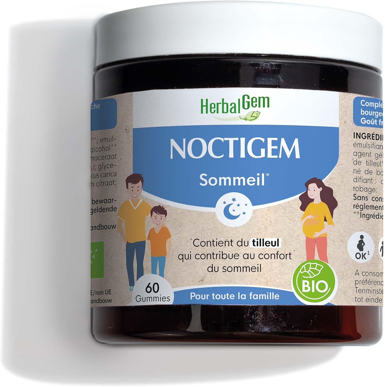 Noctigem Bio, Tilleul et Figuier, Procure Un Repos Nocturne Bon et sain, Gemmothérapie Concentrée - 60 Gommes Gummies