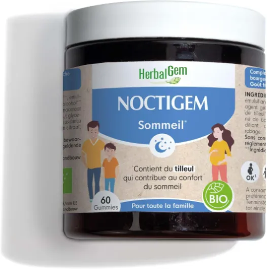 Noctigem Bio, Tilleul et Figuier, Procure Un Repos Nocturne Bon et sain, Gemmothérapie Concentrée - 60 Gommes Gummies