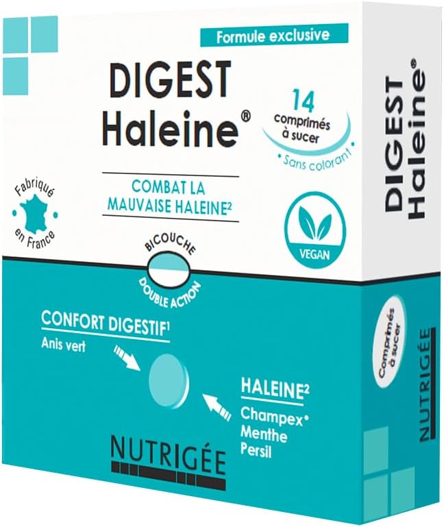 Digest Haleine - Mauvaise Haleine & Digestion - Neutralise Odeurs Buccales & Gaz Intestinaux - Papaye, Fenouil, Menthe, Anis, Persil, Champex® - 14 Comprimés - Fabriqué en France 14 unité (Lot de 1)
