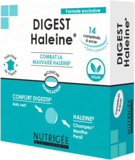 Digest Haleine - Mauvaise Haleine & Digestion - Neutralise Odeurs Buccales & Gaz Intestinaux - Papaye, Fenouil, Menthe, Anis, Persil, Champex® - 14 Comprimés - Fabriqué en France 14 unité (Lot de 1)