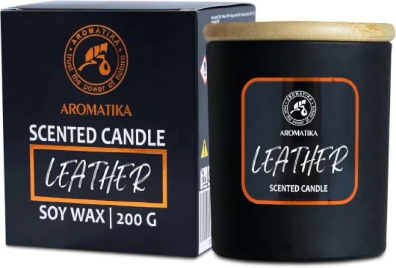 Bougie Parfumée Cuir 200g - Bougie de Huile Essentielle de Bois de Santal - Bougie de Cire de Soja - Désodorisant pour la Maison - Bougie Parfumée en Jarre - Cadeau pour Hommes - Aromathérapie