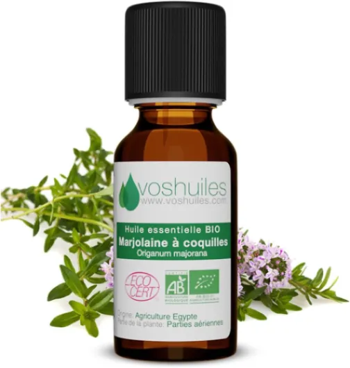 VOSHUILES - Huile Essentielle Marjolaine à Coquilles 10ml - 100% Pure et Naturelle - BIO - HEBBD et ECOCERT - Nombreuses Vertus et Applications - Aromathérapie Transparent 10 ml (Lot de 1)