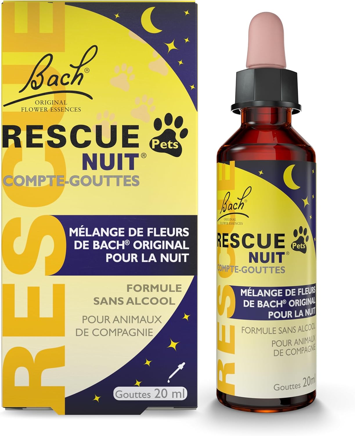 NUIT PETS - Compte-Gouttes - Sérénité pour Animaux - Idéal Voyage, Toilettage, Bruit - Vegan & Sans Alcool - 20 ml Compte-gouttes Nuit 20ml