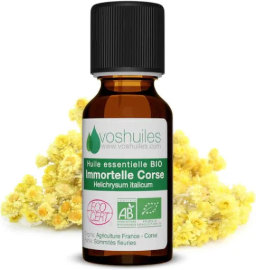 VOSHUILES - Huile Essentielle Immortelle Corse BIO 2ml - 100% Pure et Naturelle - Certifiée Ecocert - Bouchon Compte-Goutte - Aromathérapie - Qualité Premium