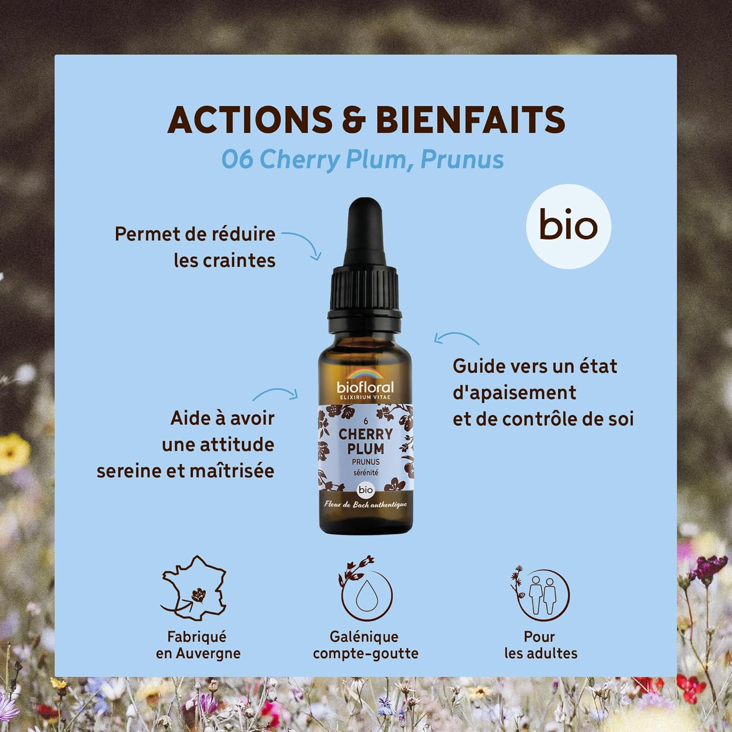 06 Cherry Plum, Prunus BIO DEMETER- Sérénité - Compte-gouttes 20 ML - Fleur de Bach Authentique