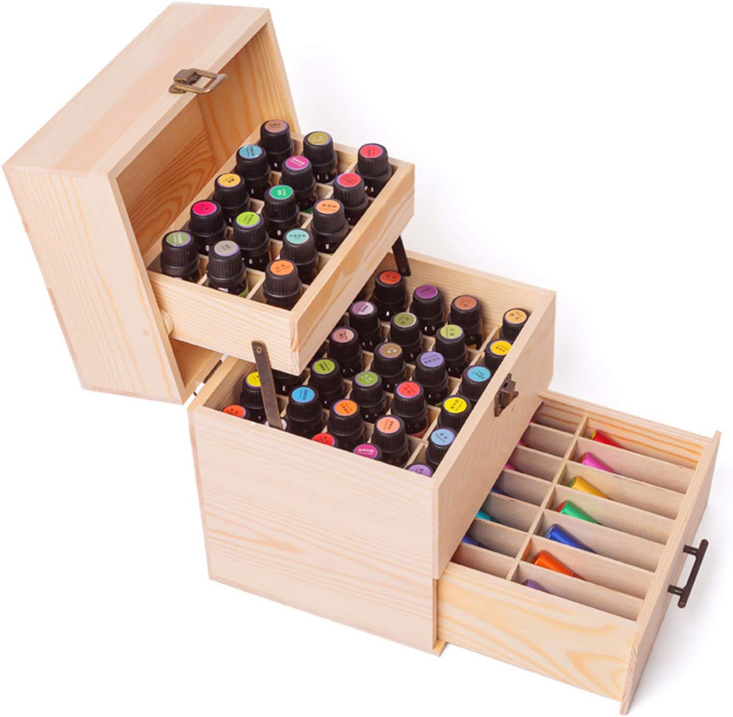 CHSEEA 59 Trous Boîte Huile Essentielle Aromathérapie Huiles Essentielles Organiseur Coque Rangement Coffret en Bois Boîte de Stockage Étui de Transport pour Voyage et Présentation #4