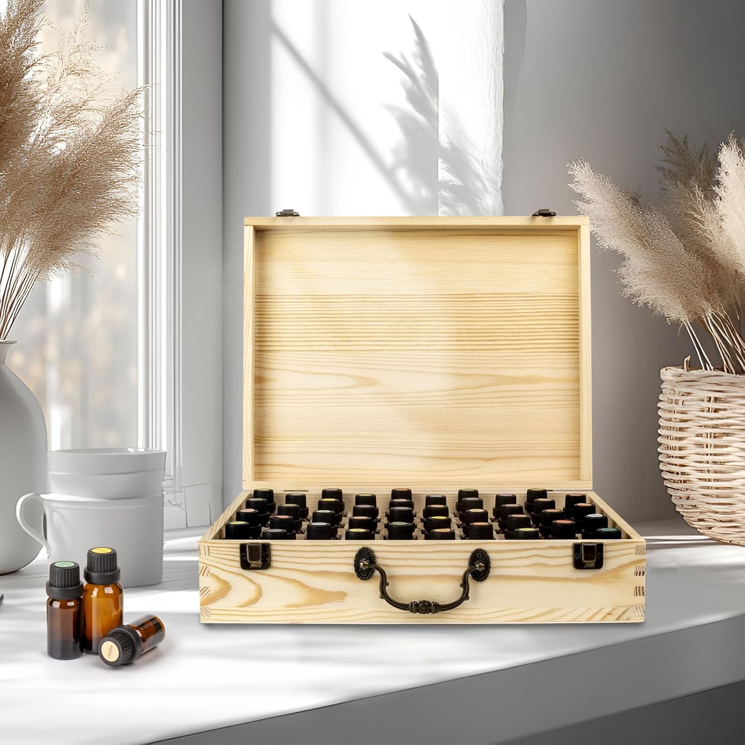 Boîte de Rangement D'huiles Essentielles en bois Organisateur D'affichage D'huiles Essentielles 80 Emplacements Support pour Bouteilles de 15 ml Collection de Vernis à Ongles