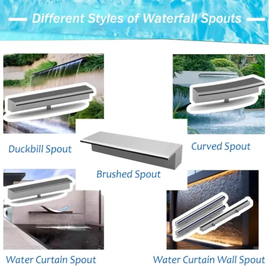 Kit de déversoir en Acier Inoxydable Personnalisable pour Petits Lacs et fontaines, élément Aquatique extérieur/intérieur de 99 cm (39 po), débit et Couleurs réglables, système décoratif Pro Brushed Spout 99cm/39in