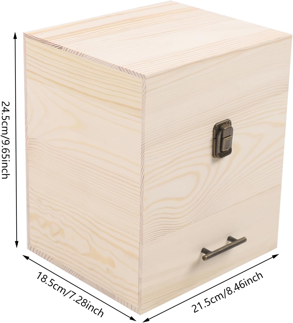 Boîte de rangement pour huiles essentielles - 3 niveaux - 59 compartiments - En bois de pin et alliage de zinc - Pour bouteilles de 15 ml et 10 ml - Tiroir et compartiments pour une