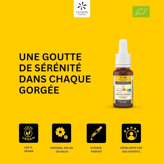 Lemon Pharma Gouttes Fleurs de Bach N°39 Bio – mélange traditionnel pour accompagner les moments chargés du quotidien – vegan – 10 ml