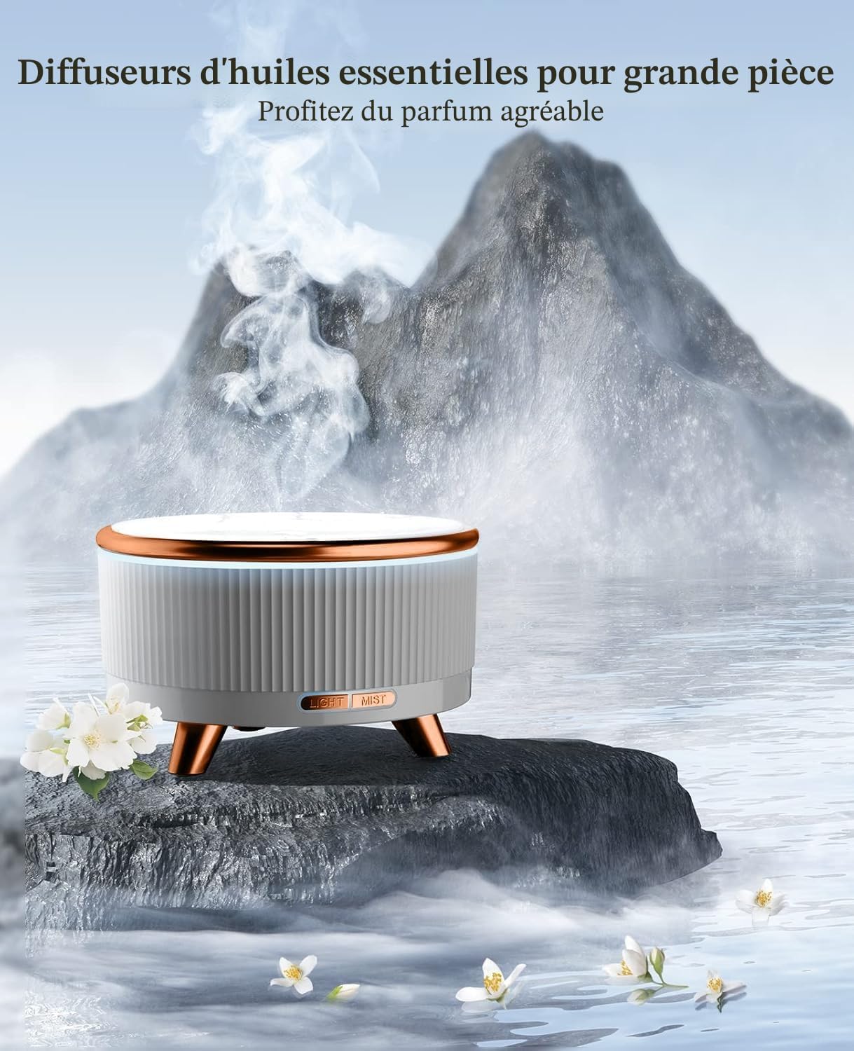 Diffuseur d'arômes, 500 ML, diffuseur d'huiles essentielles, diffuseur d'huile parfumée Blanc