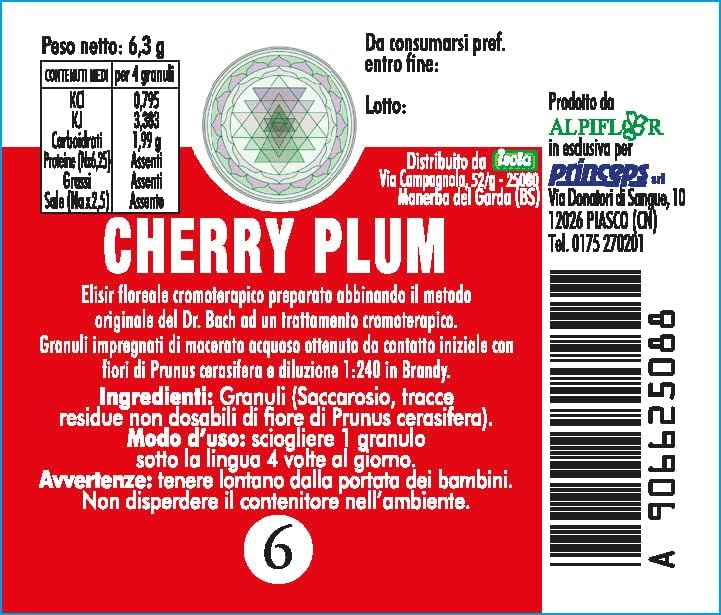 Cherry Plum Nr - 6 Princeps Fleurs de Bach Granules Chromothérapie Visciole