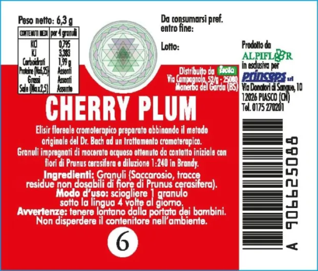 Cherry Plum Nr - 6 Princeps Fleurs de Bach Granules Chromothérapie Visciole