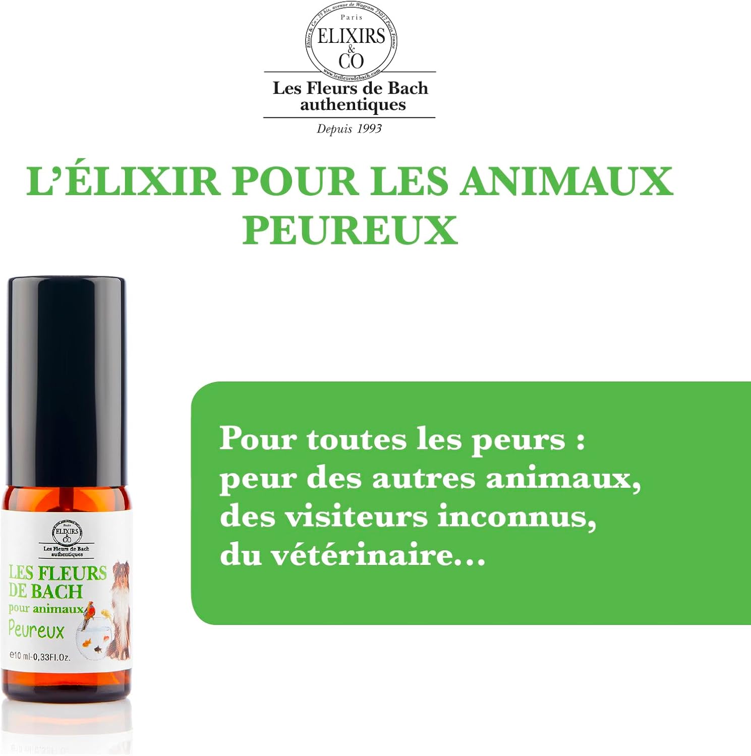 Elixirs&CO - Les Fleurs de Bach pour Animaux BIO - 1 Elixir Peureux 10ml, Spray Buccal Réconfort 20ml - Effet Apaisant Animaux Peur, Angoisse - Fleur De Bach 100% Naturel - Fabriqué en France