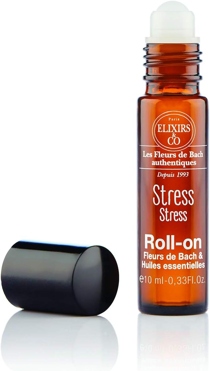 Elixirs & Co - Roll On Huiles Essentielles et Fleurs De Bach Stress Adulte Bio - Angoisse, Anxiété, Sérénité, Effet Apaisant, Relaxation, Endormissement - 100% Naturel - Fabriqué en France 10 ml (Lot de 2)